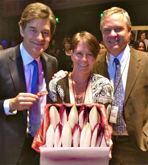 Dr. Mehmet Oz, with Shelly and Rich Collins, founders of Californian Endive Farms, the major endive producer in America.